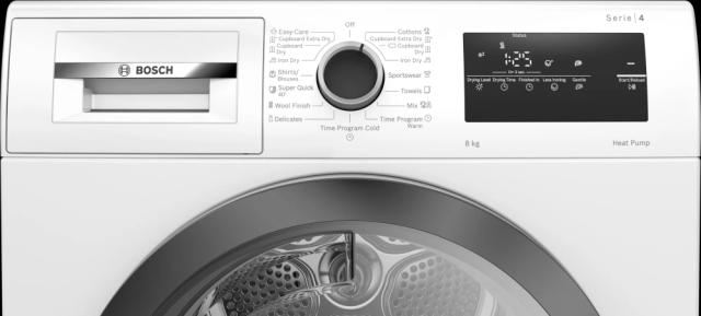 Сушилня Bosch WTH85220BY, SER4 Tumble dryer with heat pump 8kg A++ 65dB EasyClean, black-black grey door, drain kit acc. WTZ1110