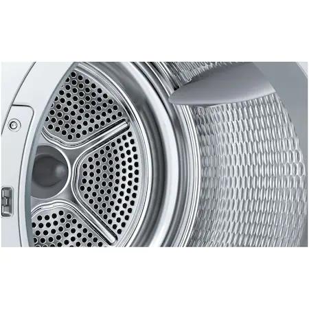 Сушилня Bosch WTX87K01BY, SER4 Tumble dryer with heat pump 9kg A++ / A cond., 62dB, AutoClean, drain set, Iron Assist, interior light, silver-black grey door