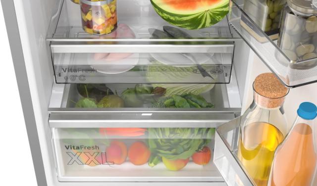 Хладилник Bosch KGN39AIAT, SER6, FS fridge-freezer NoFrost, А, 203/60/66cm, 363l(260+103), 29dB(B), VitaFresh XXL, 0° drawer, Metal Backwall with Multi Airflow,  Flex Interior, Stainless steel