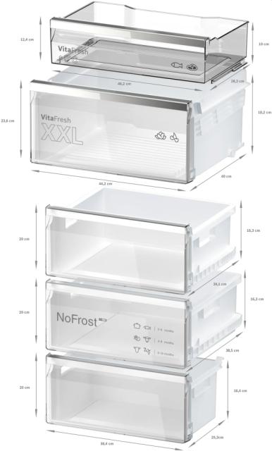 Хладилник Bosch KGN39AIAT, SER6, FS fridge-freezer NoFrost, А, 203/60/66cm, 363l(260+103), 29dB(B), VitaFresh XXL, 0° drawer, Metal Backwall with Multi Airflow,  Flex Interior, Stainless steel