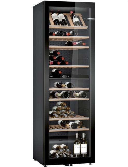 Шкаф за вино Bosch KWK36ABGA SER6 Wine display case with glass door, G, 186 x 60 x 61 cm, Number of shelves - 10, Capacity for bottles of 750 ml - 199, Temperature range (° C) - 7-19 ° C, 38 dB (A), Number of temperature zones - 2