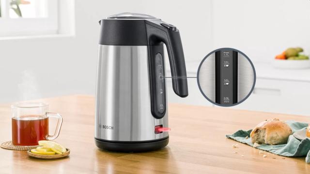 Електрическа кана Bosch TWK7L460, Kettle, 2000-2400 W, 1.7 l,  Cup indicator, Triple safety function, Stainless steel