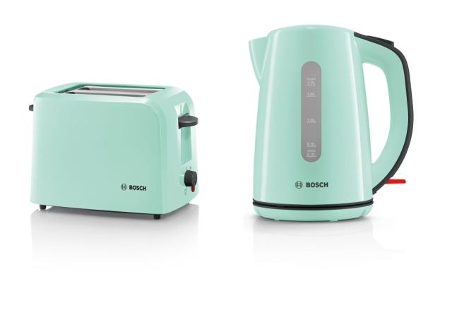 Електрическа кана Bosch TWK7502, Plastic kettle, cordless, 1850-2200 W, 1.7 l capacity, automatic switch off, mint turquoise/black grey