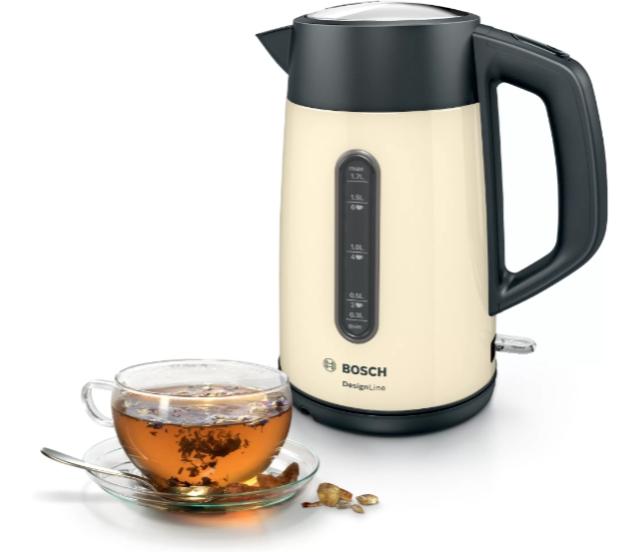 Електрическа кана Bosch TWK4P437, Kettle, DesignLine, 2000-2400 W, 1.7 l,  OneCup function, Beige