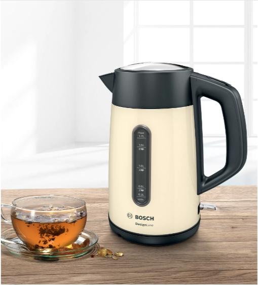 Електрическа кана Bosch TWK4P437, Kettle, DesignLine, 2000-2400 W, 1.7 l,  OneCup function, Beige