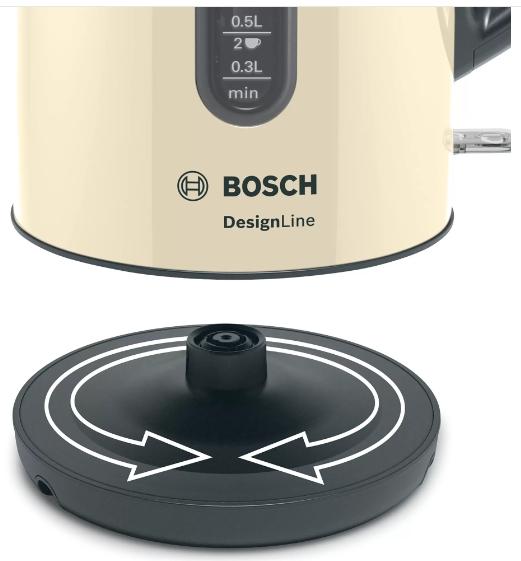Електрическа кана Bosch TWK4P437, Kettle, DesignLine, 2000-2400 W, 1.7 l,  OneCup function, Beige