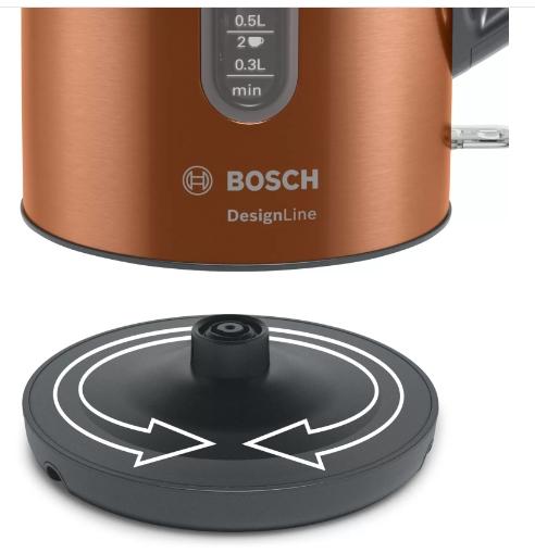 Електрическа кана Bosch TWK4P439, Kettle, DesignLine, 2000-2400 W, 1.7 l,  OneCup function, Copper