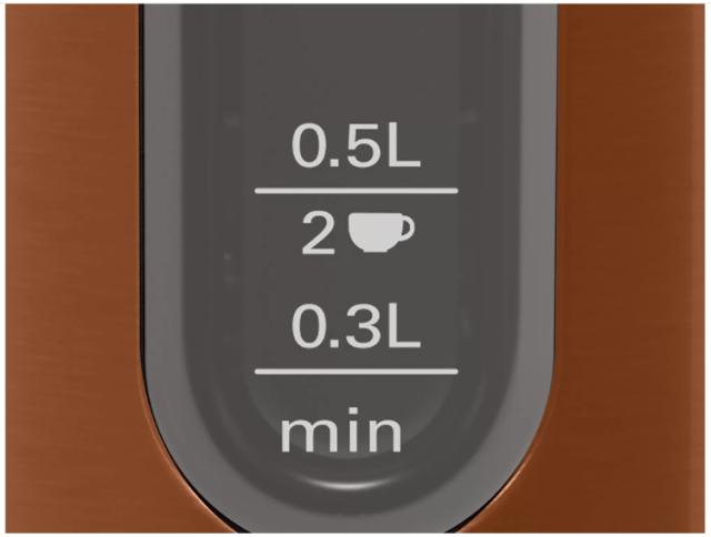 Електрическа кана Bosch TWK4P439, Kettle, DesignLine, 2000-2400 W, 1.7 l,  OneCup function, Copper