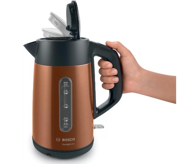 Електрическа кана Bosch TWK4P439, Kettle, DesignLine, 2000-2400 W, 1.7 l,  OneCup function, Copper
