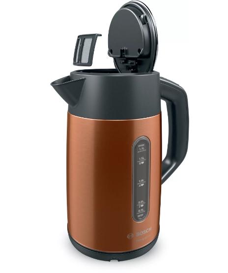 Електрическа кана Bosch TWK4P439, Kettle, DesignLine, 2000-2400 W, 1.7 l,  OneCup function, Copper