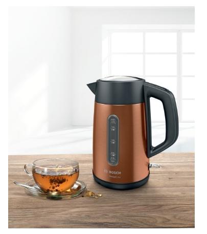 Електрическа кана Bosch TWK4P439, Kettle, DesignLine, 2000-2400 W, 1.7 l,  OneCup function, Copper
