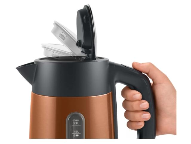 Електрическа кана Bosch TWK4P439, Kettle, DesignLine, 2000-2400 W, 1.7 l,  OneCup function, Copper