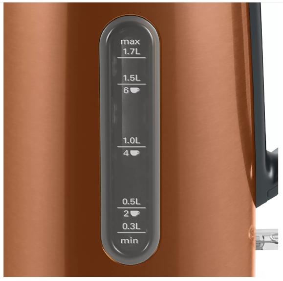 Електрическа кана Bosch TWK4P439, Kettle, DesignLine, 2000-2400 W, 1.7 l,  OneCup function, Copper