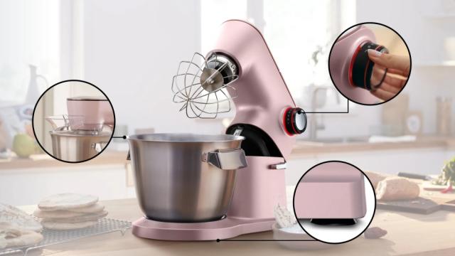 Кухненски робот Bosch MUM9A66N00, OptiMUM, 3D PlanetaryMixing,  1600 W, 7 speeds, Extra large stainless steel bowl 5.5 l, All-Metal Body, Silver-Pink