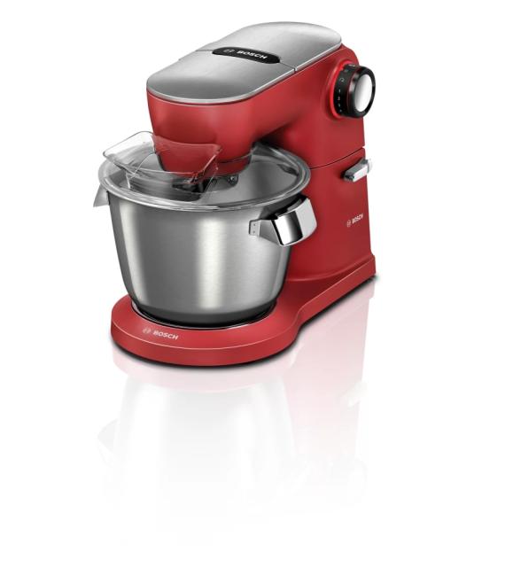 Кухненски робот Bosch MUM9A66R00, OptiMUM, 3D PlanetaryMixing,  1600 W, 7 speeds, Extra large stainless steel bowl 5.5 l, All-Metal Body, OptiMUM pastry set, Silver-Cherry red