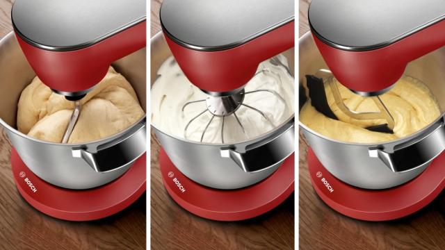 Кухненски робот Bosch MUM9A66R00, OptiMUM, 3D PlanetaryMixing,  1600 W, 7 speeds, Extra large stainless steel bowl 5.5 l, All-Metal Body, OptiMUM pastry set, Silver-Cherry red