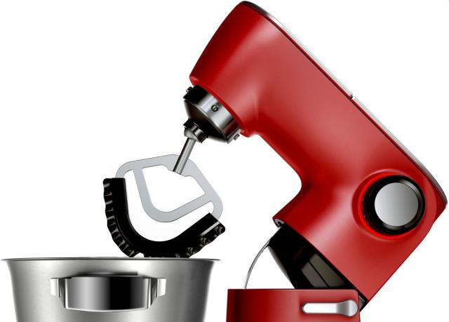 Кухненски робот Bosch MUM9A66R00, OptiMUM, 3D PlanetaryMixing,  1600 W, 7 speeds, Extra large stainless steel bowl 5.5 l, All-Metal Body, OptiMUM pastry set, Silver-Cherry red