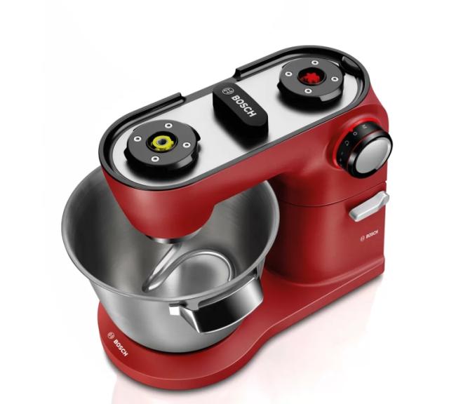 Кухненски робот Bosch MUM9A66R00, OptiMUM, 3D PlanetaryMixing,  1600 W, 7 speeds, Extra large stainless steel bowl 5.5 l, All-Metal Body, OptiMUM pastry set, Silver-Cherry red