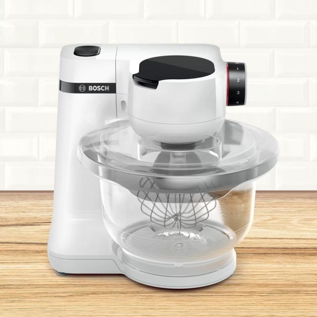 Кухненски робот Bosch MUMS2TW00, Kitchen machine, MUM Serie 2, 700 W, tritan bowl 3.8 l, 3D PlanetaryMixing, 4 speeds, Pastry set, White