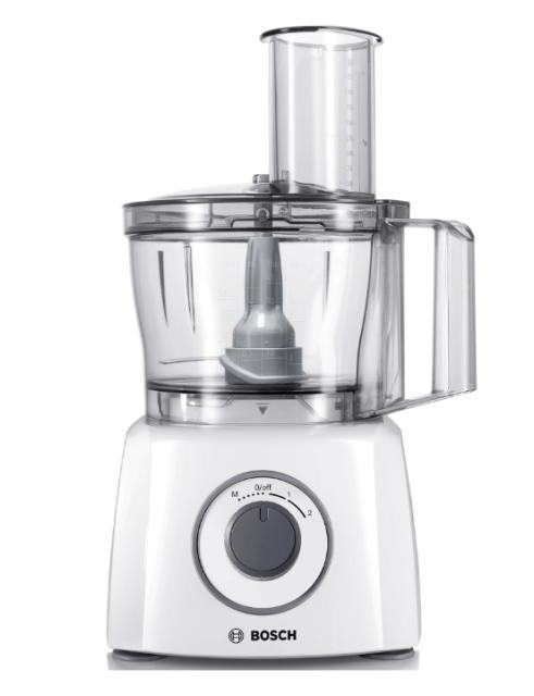 Кухненски робот Bosch MCM3200W, Kitchen machine, MultiTalent 3, 800 W, BPA-free, plastic bowl 2.3 l , Double-sided stainless steel disc for cutting and planing, suitable for crushing ice, Dough attachment, white