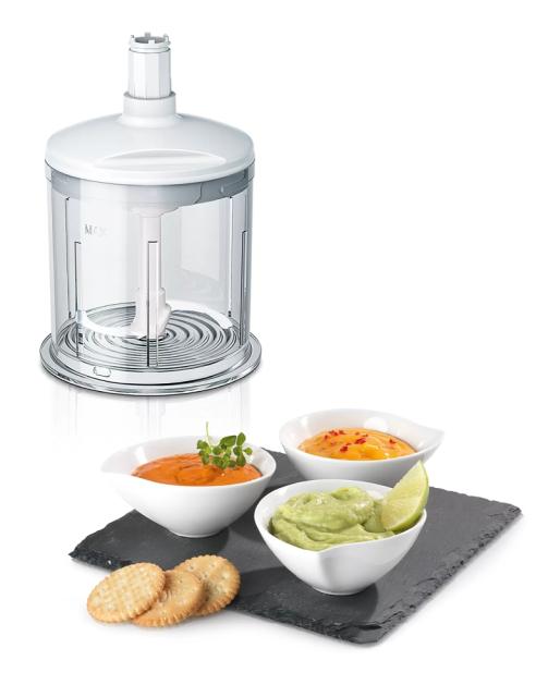 Миксер Bosch MFQ4080, Hand mixer, Styline, 500 W, 5 speeds plus turbo function, Blender and chopper included, FineCreamer, White-silver