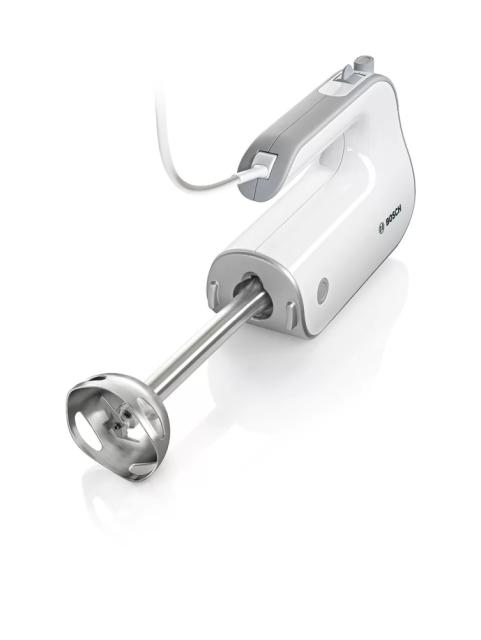 Миксер Bosch MFQ4080, Hand mixer, Styline, 500 W, 5 speeds plus turbo function, Blender and chopper included, FineCreamer, White-silver