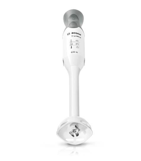 Пасатор Bosch MSM66050, Hand blender, 600 W, 12 speed settings, turbo button, QuattroBlade, Plastic mix foot, mini chopper, whisk attachment, white