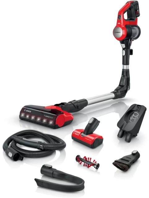 Прахосмукачка Bosch BBS711ANM, Cordless Handstick Vacuum Cleaner, Unlimited 7 ProAnimal, TurboSpin motor, 82 dB(A), 3.0 Ah battery, 18.0V, AllFloor ProAnimal Brush with LED, Red