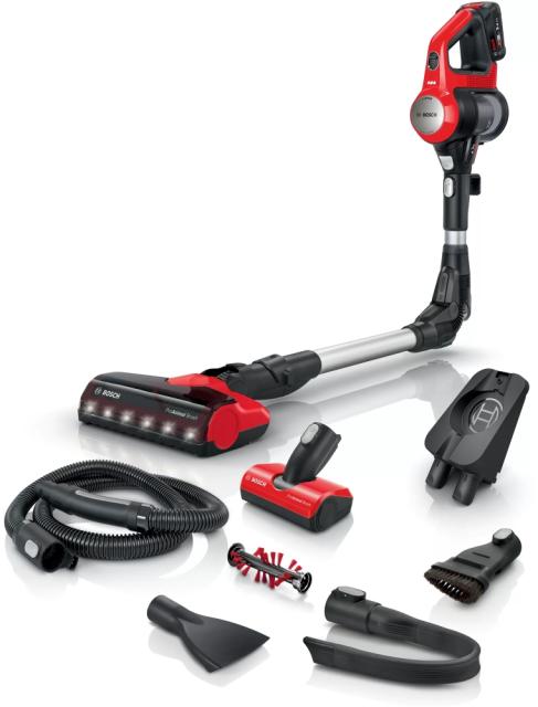 Прахосмукачка Bosch BCS711PET, Cordless Handstick Vacuum Cleaner, Unlimited 7, ProAnimal, TurboSpin motor, 3 Ah, 18.0V, 82 dB(A), AllFloor ProAnimal Brush with LED & mini power brush, Red