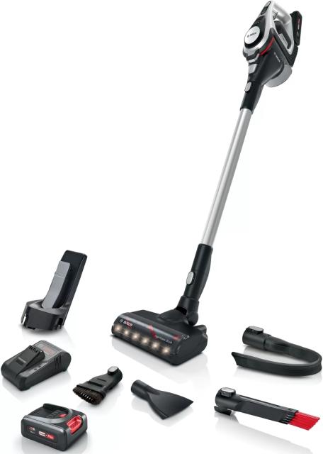 Прахосмукачка Bosch BCS8224WA, Cordless Handstick Vacuum Cleaner, Unlimited Gen2, Series 8, TurboSpin motor, 78 dB(A), 4.0 Ah battery, 18.0V, AllFloor HighPower brush with LED, Silver