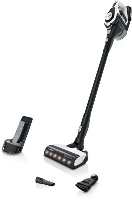 Прахосмукачка Bosch BBS8213W, Cordless Handstick Vacuum Cleaner, Unlimited Gen2, Series 8, TurboSpin motor, 77 dB(A), 3.0 Ah battery, 18.0V, AllFloor HighPower brush with LED, White