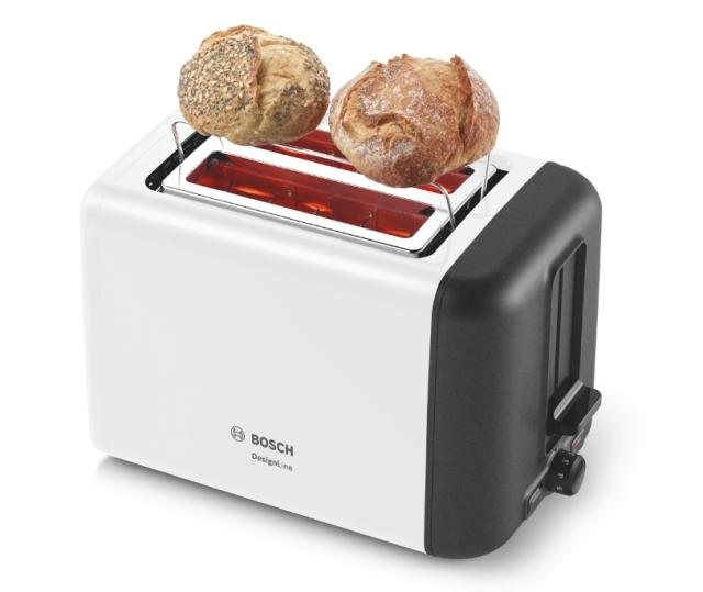 Тостер Bosch TAT3P421, Compact toaster, DesignLine, 820-970 W, Auto power off, Defrost and warm setting, Lifting high, White