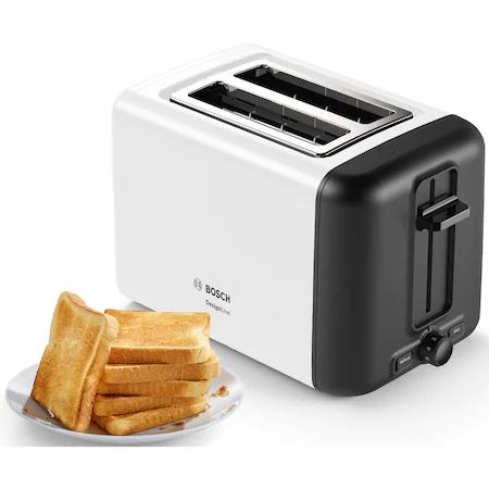 Тостер Bosch TAT3P421, Compact toaster, DesignLine, 820-970 W, Auto power off, Defrost and warm setting, Lifting high, White