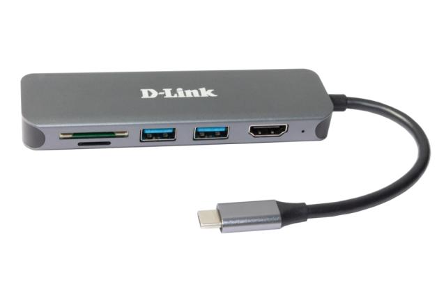 USB хъб D-Link 6-in-1 USB-C Hub with HDMI/Card Reader/Power Delivery