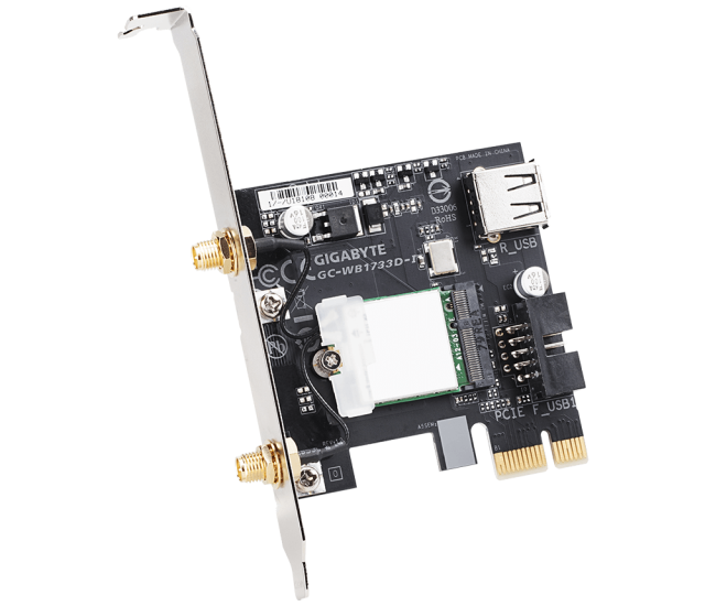 Безжична мрежова карта Gigabyte GC-WB1733D-I,  PCI-Express, 2x2 802.11ac 160MHz, Bluetooth 5.0