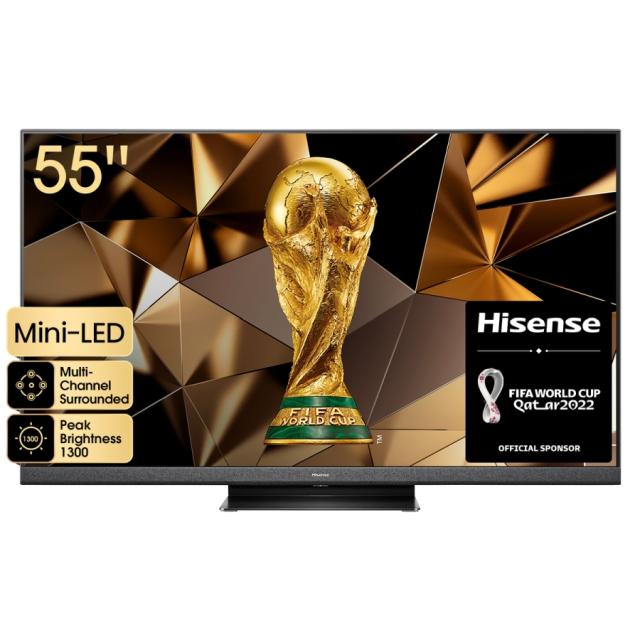 Телевизор Hisense 55" U8HQ, 4K Ultra HD 3840x2160, ULED, FALD, Quantum Dot, 120Hz, IPS, HDR 10+, HLG, Dolby Vision IQ, Dolby Atmos, Smart TV, WiFi 5GHz, WiFi Direct, BT, Anyview Cast, 4xHDMI, 2xUSB, LAN, CI+, DVB-T2/C/S2, Black