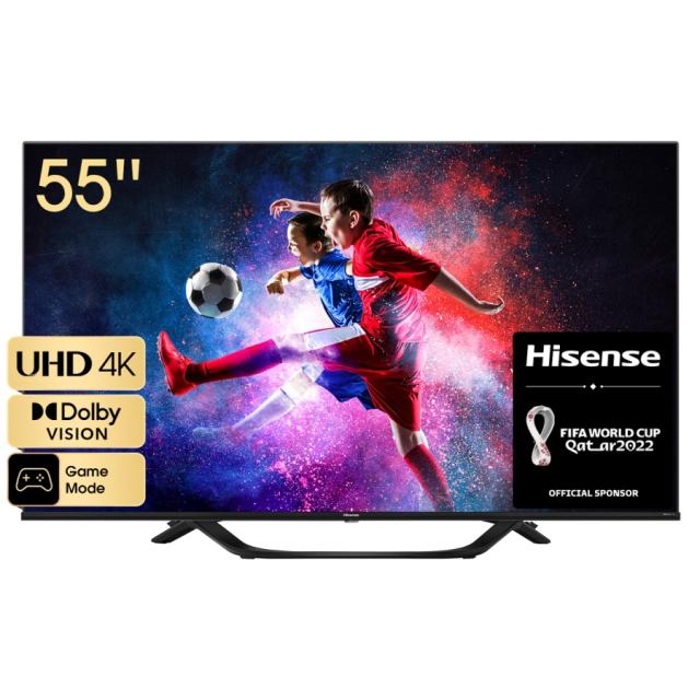 Телевизор Hisense 55" A63H, 4K Ultra HD 3840x2160, DLED, HDR 10+, HLG, Dolby Vision, Dolby Vision, DTS Virtual X, Smart TV, WiFi 5GHz, WiFi Direct, BT, Anyview Cast, 3xHDMI, 2xUSB, LAN, CI+, DVB-T2/C/S2, Black