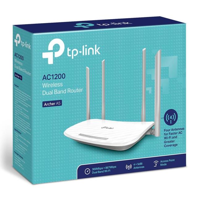 Рутер TP-Link Archer A5 AC1200, 2.4/5 GHz, 300 - 867 Mbps, 10/100