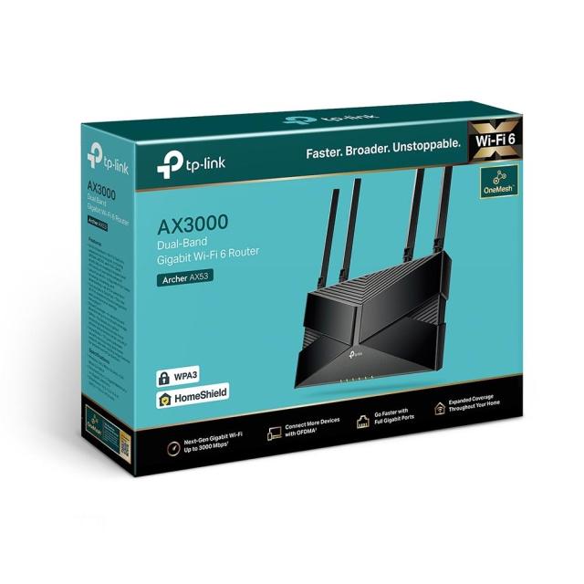 Рутер  TP-Link Archer AX53 AX3000, 2.4/5 GHz, 574 - 2402 Mbps, 10/100/1000