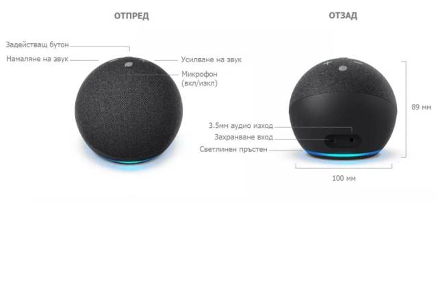 Преносима смарт тонколона Amazon Echo Dot 4, 3W, микрофон, Wi-Fi, Bluetooth, AUX, гласов асистент, Син