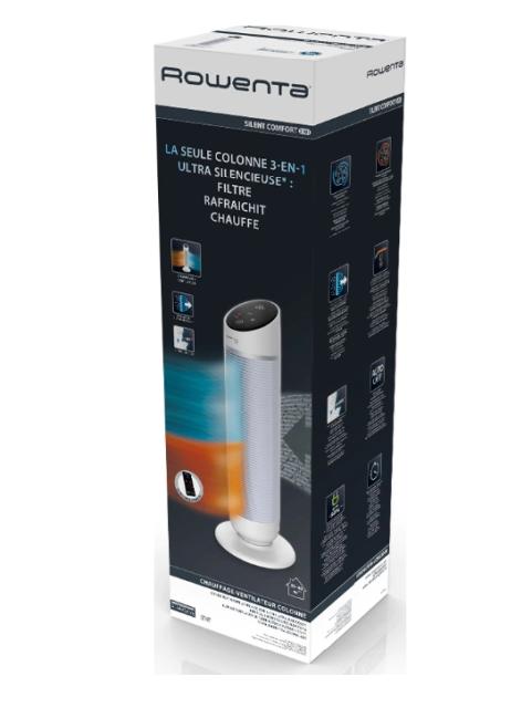 Вентилаторна печка Rowenta HQ8110F0, 2400W, 2-in-1 Tower technology Fan + Classic Heater, 40db(A), Electronic thermostat with touch screen, Air Filtration Technology, Remote Control