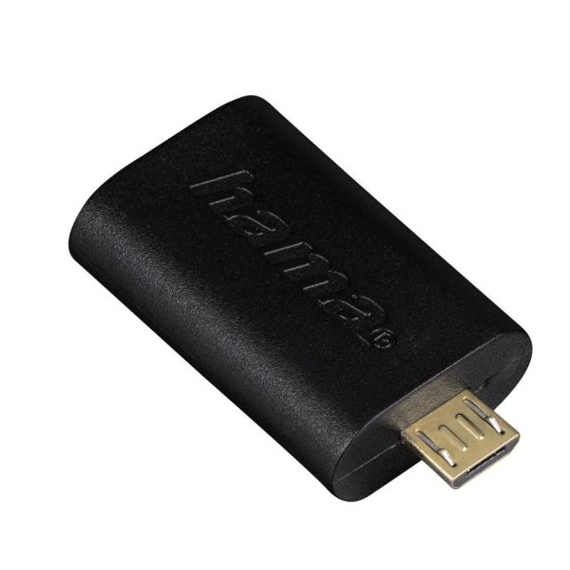 Адаптер OTG HAMA, USB 2.0 micro B мъжко - A женско, Черен