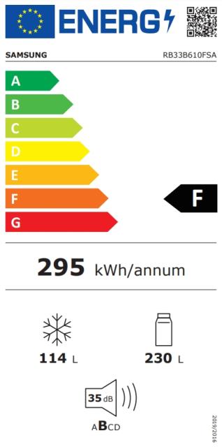 Хладилник Samsung RB33B610FSA/EF, Refrigerator, Fridge Freezer,344L (230l/114l), Energy Efficiency F, SpaceMax, No Frost, All-Around Cooling, DIT, Stainless steel