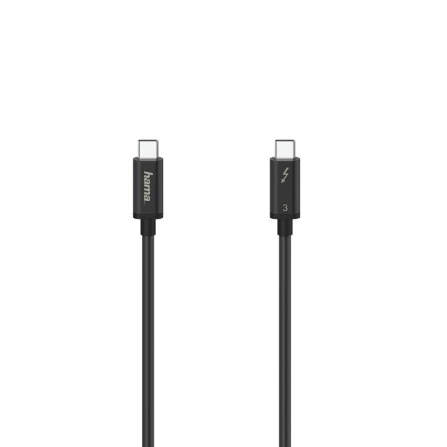 Кабел HAMA, USB-C, Thunderbolt 3, 20 Gbps, 5A, 100W, Ultra-HD 4K, 1м, Черен