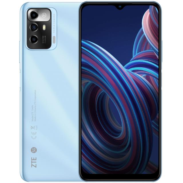 Мобилен телефон ZTE A72 5G, Blue, 6.52", IPS 90Hz, HD+ 1600x720, 4GB+64GB, MediaTek Dimensity 700  Octa Core up to 2.2Ghz, Camera 13MP+2MP+2MP/5MP, WiFi 802.11 AC, BT 5.1, FPT, Fast charge 10W, 4000 mAh, USB-C Type-C, 3.5 mm earjack, Dual Sim/Mirco S