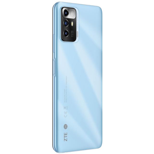 Мобилен телефон ZTE A72 5G, Blue, 6.52", IPS 90Hz, HD+ 1600x720, 4GB+64GB, MediaTek Dimensity 700  Octa Core up to 2.2Ghz, Camera 13MP+2MP+2MP/5MP, WiFi 802.11 AC, BT 5.1, FPT, Fast charge 10W, 4000 mAh, USB-C Type-C, 3.5 mm earjack, Dual Sim/Mirco S