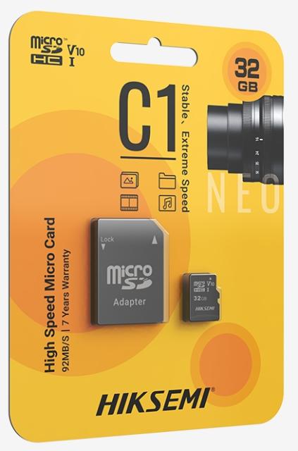 Памет HIKSEMI microSDHC 16G, Class 10 and UHS-I TLC, Up to 92MB/s read speed, 10MB/s write speed with Adapter