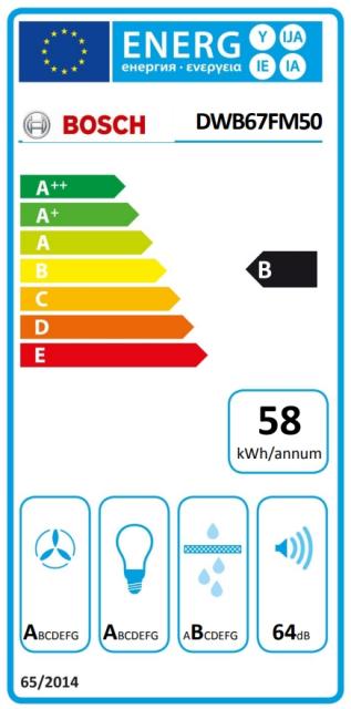 Аспиратор Bosch DWB67FM50, Chimney hood 60cm B, max 720 m3/h, 64 dB, Box design with black front