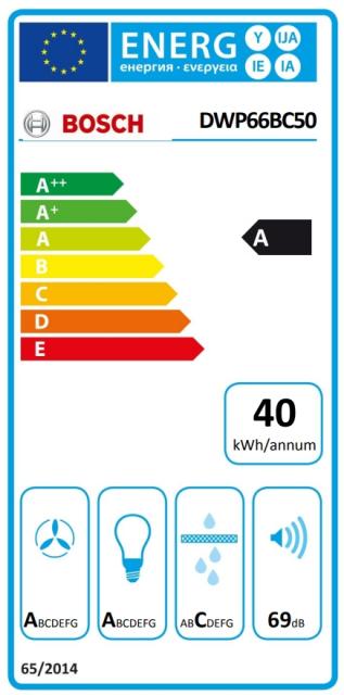 Аспиратор Bosch DWP66BC50, Chimney hood 60cm A, max 570 m3/h, 69 dB, Pyramidal design