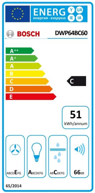 Аспиратор Bosch DWP64BC60, Chimney hood 60cm C, max 360 m3/h, 66 dB, Pyramidal design, black